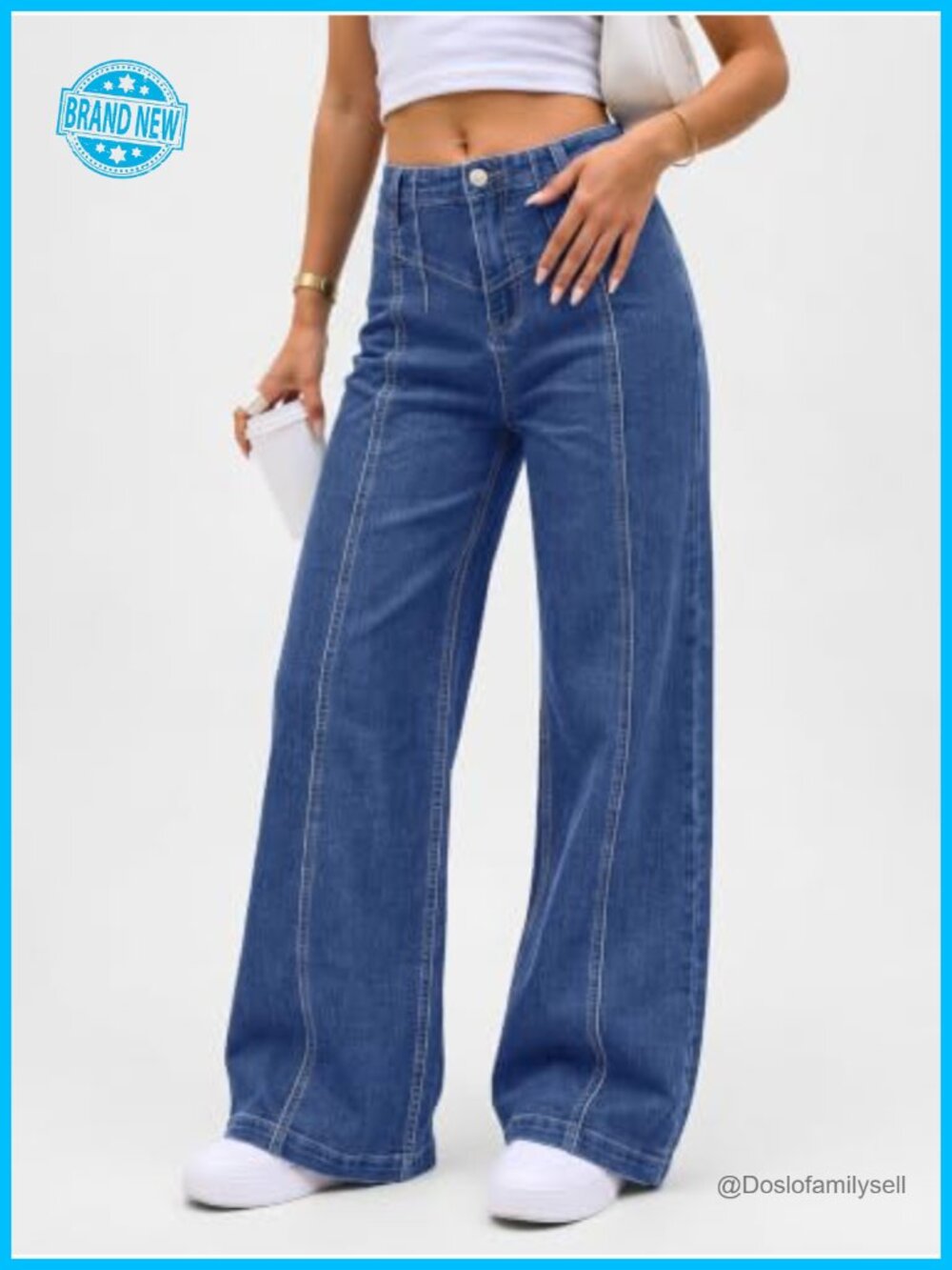 Trendy Queen High Rise Wide Leg Stretchy Jeans No Pocket Flowy Denim Pants